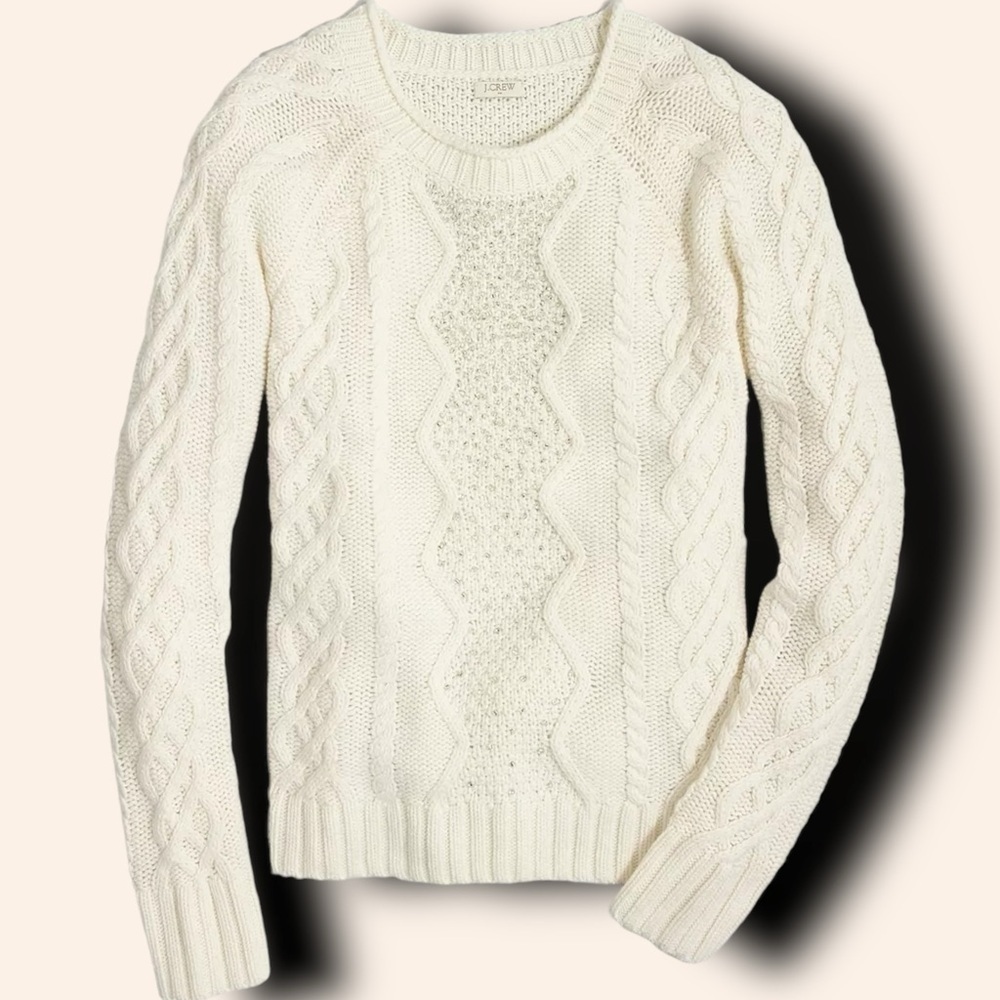 J. Crew Factory ‘Merino Wool Blend Silver Bead Embellished Cable Knit Sweater’ S - Picture 2 of 14